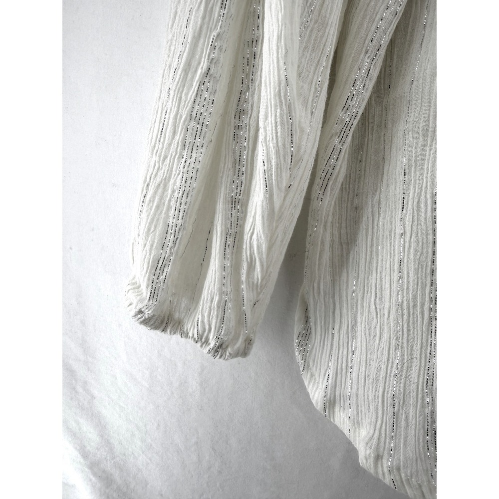 Built by Wendy White Cotton Gauze Ruffle Metallic Stripe Blouse Medium - Picture 4 of 10